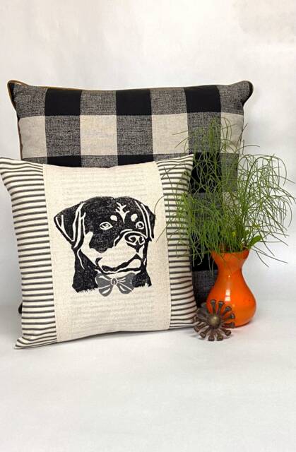 Rottweiler Pillow Cover Hand Block Print Dog Throw - image 1