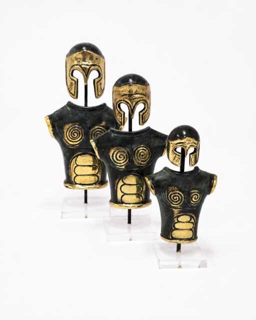 Handmade Oxidized Brass Spartan Warrior Sculpture, Ancient Greek Armor Statue, Plexiglass Base - image 1