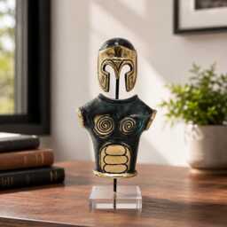 Handmade Oxidized Brass Spartan Warrior Sculpture, Ancient Greek Armor Statue, Plexiglass Base - thumbnail 4