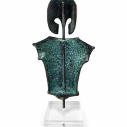 Handmade Oxidized Brass Spartan Warrior Sculpture, Ancient Greek Armor Statue, Plexiglass Base - thumbnail 2