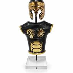 Handmade Oxidized Brass Spartan Warrior Sculpture, Ancient Greek Armor Statue, Plexiglass Base - thumbnail 3