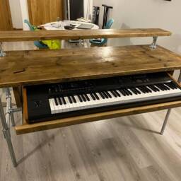 Reclaimed Scaffold Board Music Studio Desk, Keyboard Shelf, Steel Frame - thumbnail 2