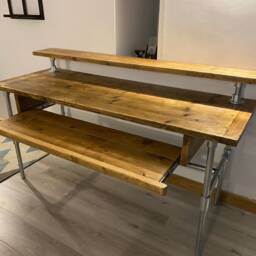 Reclaimed Scaffold Board Music Studio Desk, Keyboard Shelf, Steel Frame - thumbnail 3