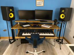 Reclaimed Scaffold Board Music Studio Desk, Keyboard Shelf, Steel Frame