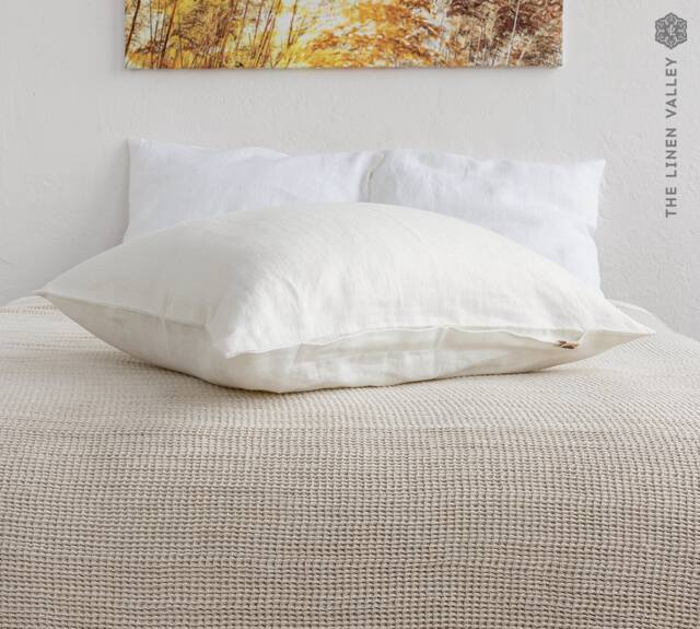 Antique White Linen Pillow Sham With Zipper - Off Pillow - Decorative Heavier Weight - image 1