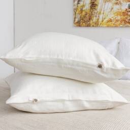 Antique White Linen Pillow Sham With Zipper - Off Pillow - Decorative Heavier Weight - thumbnail 4