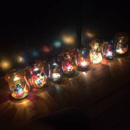 1 Purple Mermaid Stained Glass Candle Holder Night Light Hand Made Blue Nightlight Lantern - thumbnail 4