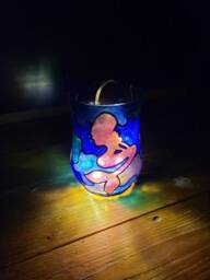 1 Purple Mermaid Stained Glass Candle Holder Night Light Hand Made Blue Nightlight Lantern - thumbnail 3