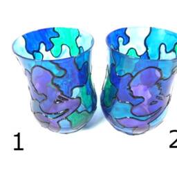 1 Purple Mermaid Stained Glass Candle Holder Night Light Hand Made Blue Nightlight Lantern - thumbnail 2