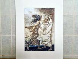 Mounted Art Print Illustration, Arthur Rackham Br??nnhilde & Siegfried Scene, Wagner Ring Cycle Opera Artwork, Archival Matted Reproduction - thumbnail 1