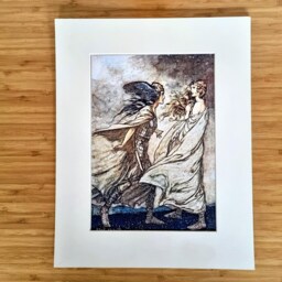 Mounted Art Print Illustration, Arthur Rackham Br??nnhilde & Siegfried Scene, Wagner Ring Cycle Opera Artwork, Archival Matted Reproduction - thumbnail 2