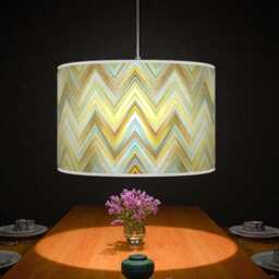 Modern Chevron Drum Lampshade - Mustard Yellow & Blue Handmade Pendant Light For Stylish Home Interiors - thumbnail 3
