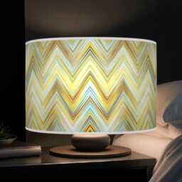 Modern Chevron Drum Lampshade - Mustard Yellow & Blue Handmade Pendant Light For Stylish Home Interiors - thumbnail 2