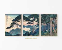 Japanese Forest Tree Posters Set Of 3 - Vintage Landscape Wall Art - thumbnail 1