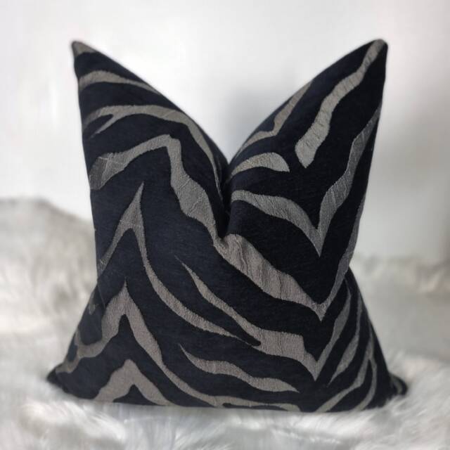 Zebra Animal Print Pillow Cover Porter & Stone Limpopo Black Charcoal Silver Tiger Cushion - image 1