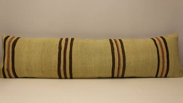 Vintage Kilim Pillow Cover, Wool Lumbar Cushion, Boho Throw - 12x48 - image 1