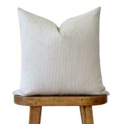 Neutral Striped Throw Pillow Cover - Farmhouse Decorative Cushion Beige & Cream Pinstripe Modern Minimalist Home Decor Elodie - thumbnail 3