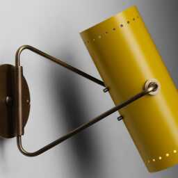1950's Mustard Yellow Cylinder Wall Sconce - Modern Retro Accent Lighting Vintage Style-Inspired Perforated in Brass & - thumbnail 2