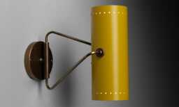 1950's Mustard Yellow Cylinder Wall Sconce - Modern Retro Accent Lighting Vintage Style-Inspired Perforated in Brass & - thumbnail 1