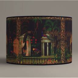 Oriental Escape Lampshade, Peacocks & Moorish Architecture, Gold Interior - thumbnail 2