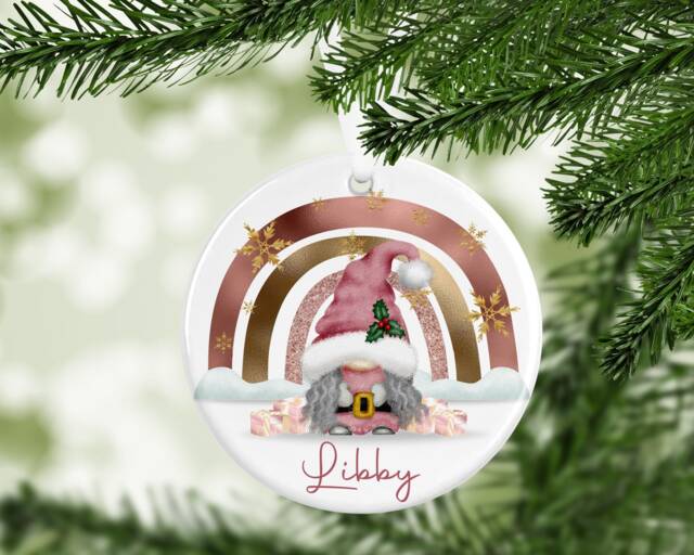 Gonk Gonks Christmas Personalised Pink Kids Gift Present Keepsake Novelty Bauble Tree Xmas Son Daughter Dad Boyfriend