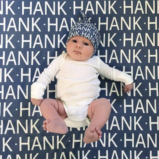 Personalized Baby Swaddle Blanket & Hat Organic Knit Newborn Gift - image 1