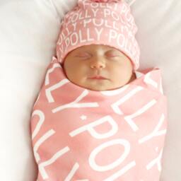 Personalized Baby Swaddle Blanket & Hat Organic Knit Newborn Gift - thumbnail 2