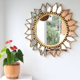 Peruvian Gold Mandala Mirror 60 cm Handmade Wall Decor - Carved Wood Round Boho Statement For Living Room Bedroom Bathroom - thumbnail 3