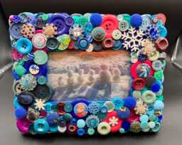 Frozen Button Frame Blue Teal Purple Vintage Buttons, Rhinestones, Snowflakes - 4x6 Photo