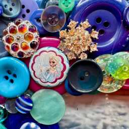 Frozen Button Frame Blue Teal Purple Vintage Buttons, Rhinestones, Snowflakes - 4x6 Photo - thumbnail 3