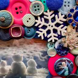 Frozen Button Frame Blue Teal Purple Vintage Buttons, Rhinestones, Snowflakes - 4x6 Photo - thumbnail 2