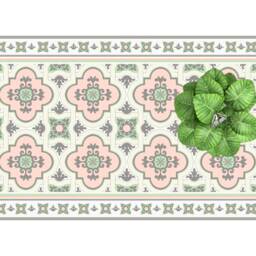Pink & Green Moroccan Tile Vinyl Floor Mat Kitchen Rug - thumbnail 4