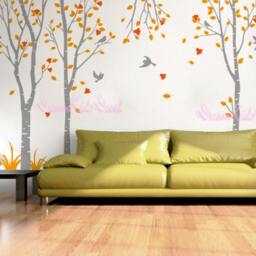 Birch Tree Vinyl Wall Decals, Nursery Decor, Birds, Flowers - thumbnail 3