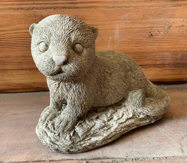 Stone Garden Laying Baby Otter Statue Ornament - image 1