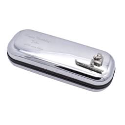 Skier Ski Design Personalised Engraved Chromed Pen Case Box - thumbnail 2