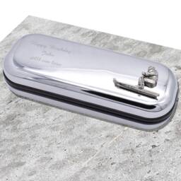 Skier Ski Design Personalised Engraved Chromed Pen Case Box - thumbnail 1