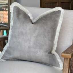 Luxury Grey Velvet Fringed Cushion Cover - Custom Gray Throw Pillow - Luxury Marble - thumbnail 2