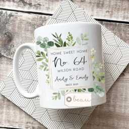 Personalised New Home Sweet Address Housewarming Botanical Greenery Design Quote Linen Style Cushion Home Gift - thumbnail 2
