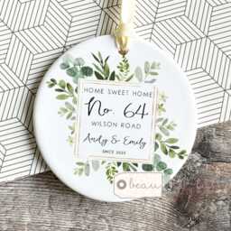 Personalised New Home Sweet Address Housewarming Botanical Greenery Design Quote Linen Style Cushion Home Gift - thumbnail 3