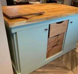 Oakham Oak Top Kitchen Island Breakfast Bar Overhang, Custom Colour Choice