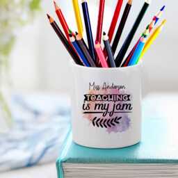 Personalised Teaching Is My Jam Techer Design Pencil Storage Ceramic Pot - thumbnail 1