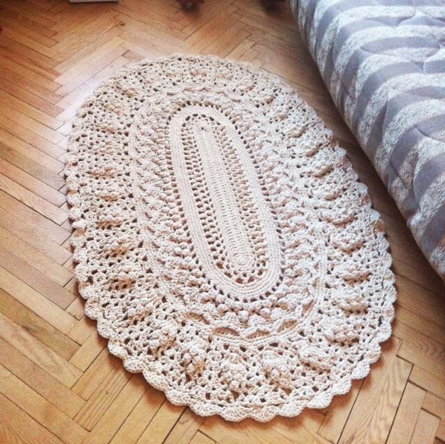 Crochet Oval Dolly Round Cotton Area Rug.living Room Rug Carpet. French Country Decor - image 1