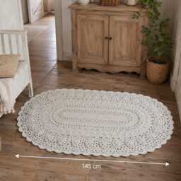 Crochet Oval Dolly Round Cotton Area Rug.living Room Rug Carpet. French Country Decor - thumbnail 4