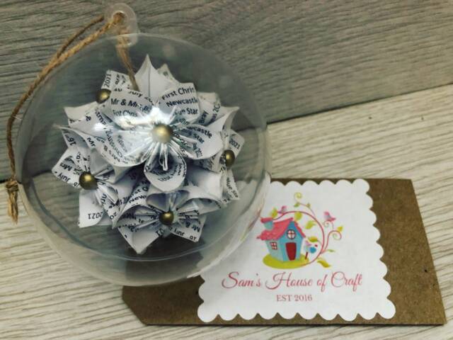 Personalized Origami Flower Christmas Bauble Handmade Paper Ornament - image 1