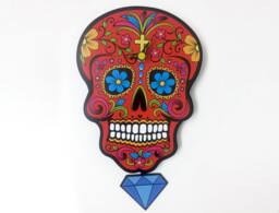 Red Sugar Skull - Day Of The Dead -Dia De Los Muertos Calavera Pendulum Wall Clock