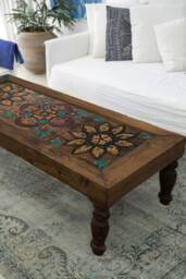Handmade Painted Wood Coffee Table Bohemian Style - thumbnail 3