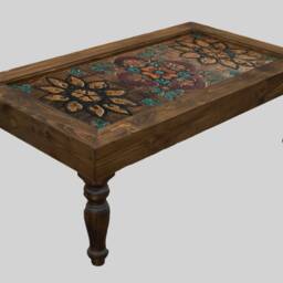 Handmade Painted Wood Coffee Table Bohemian Style - thumbnail 4