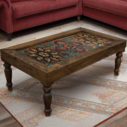 Handmade Painted Wood Coffee Table Bohemian Style