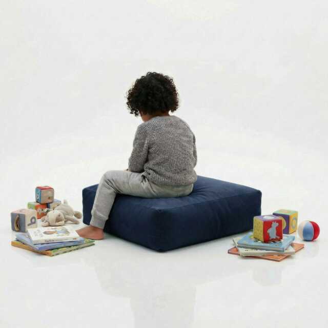 Navy Blue Velvet Bean Bag Floor Cushion Square Ottoman Pouf - 60cm - image 1