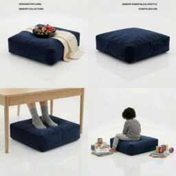 Navy Blue Velvet Bean Bag Floor Cushion Square Ottoman Pouf - 60cm - thumbnail 3
